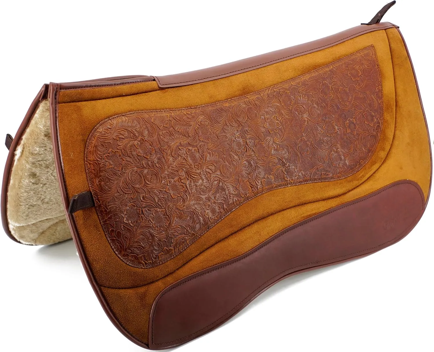Jeereal 30"x32" Wool Blend Western Saddle Pad,Shock Absorbing Horse Saddle for Protection,Fleece Bottom,Wool Felt Interior,Surface Suede, Embossed Leather