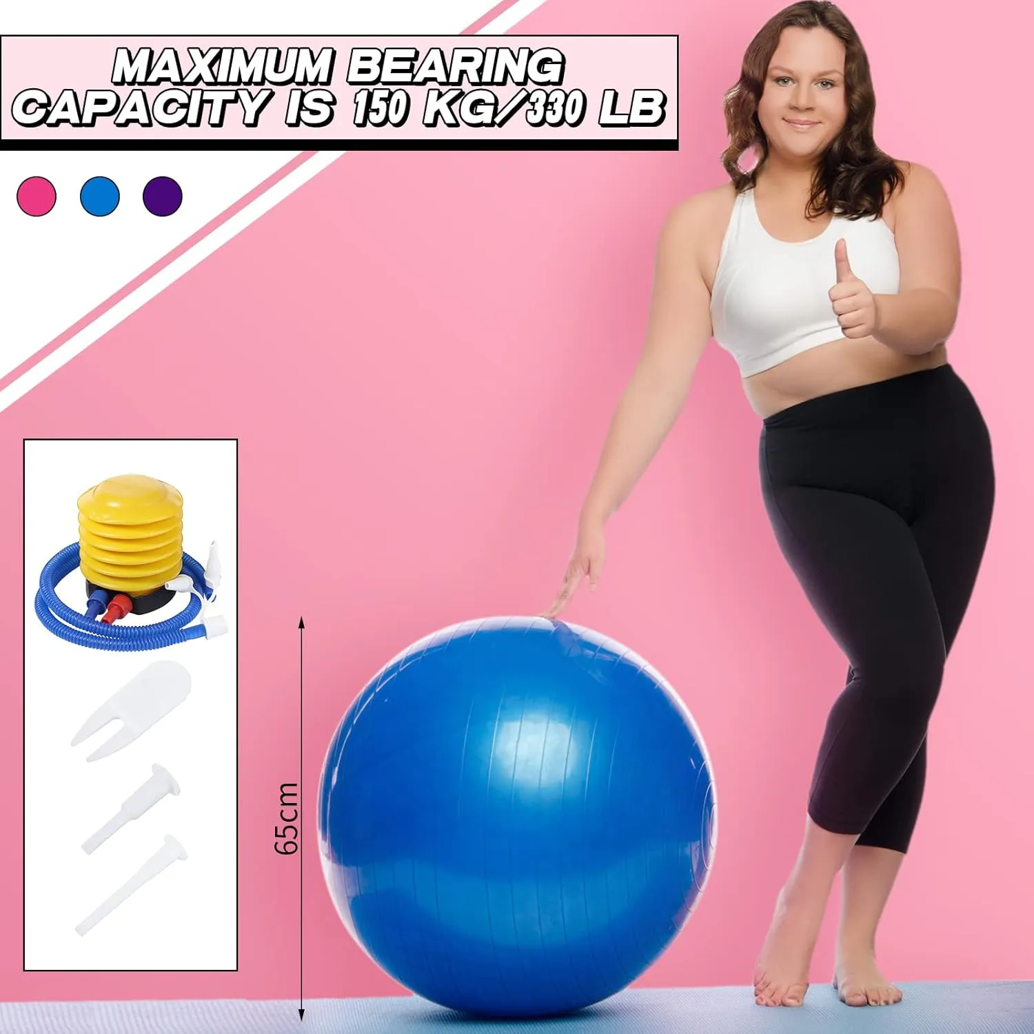 Jerify 3 Pcs Exercise Ball Inflatable Yoga Ball for Pregnancy Pilates Core Workout Equipment with Pump and Plug for Chair Fitness Stability Balance Birthing Gym Home Office Support 330lbs