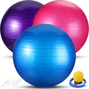 Jerify 3 Pcs Exercise Ball Inflatable Yoga Ball for Pregnancy Pilates Core Workout Equipment with Pump and Plug for Chair Fitness Stability Balance Birthing Gym Home Office Support 330lbs