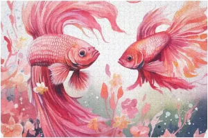 Jigsaw Puzzles 500 Piece Pink Goldfish - Cute Pets Fish Puzzle for Adults - Unique Birthday Gift