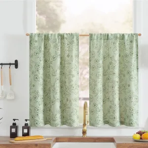 jinchan Floral Kitchen Curtains 24 Inch Length Privacy Small Window Curtains Over Sink Tiers for Living Room Bathroom RV Closet Room Darkening 2 Panels Green