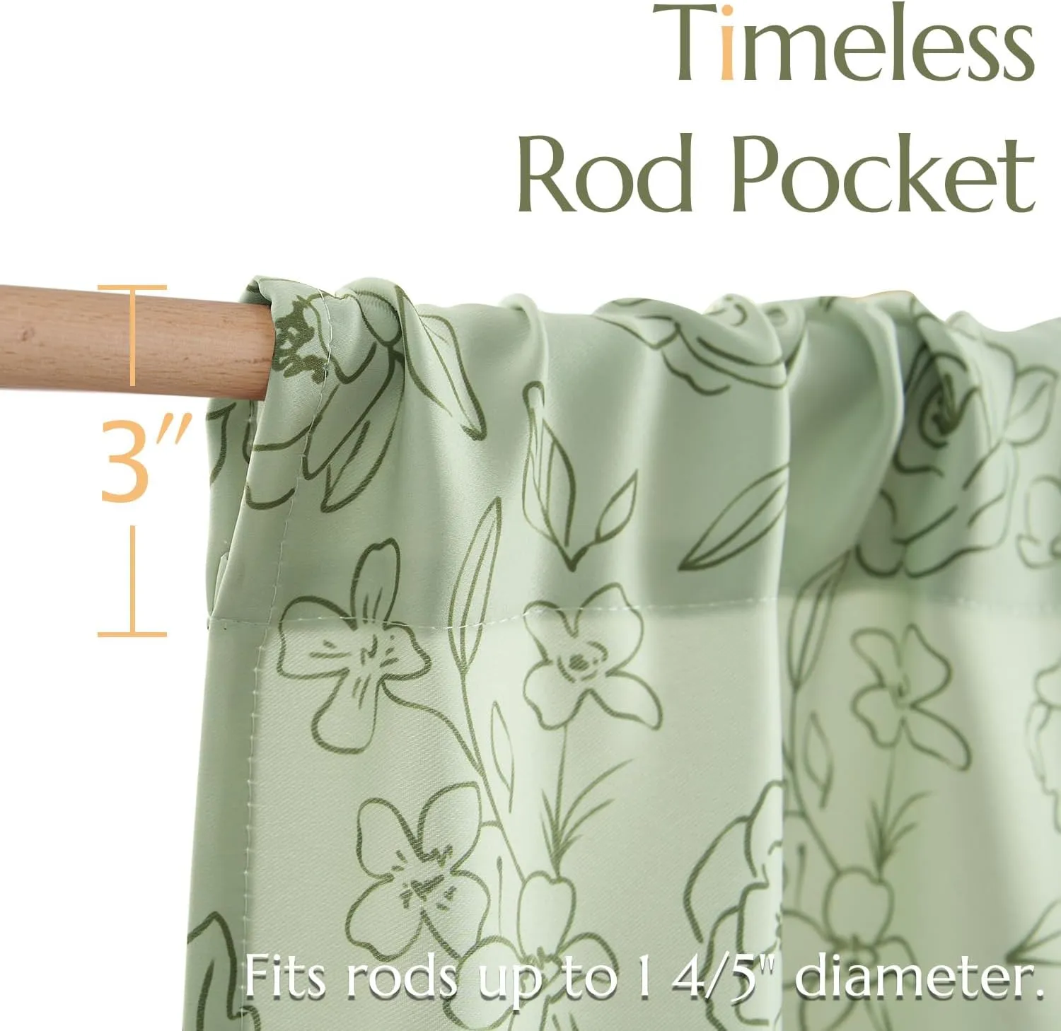 jinchan Floral Kitchen Curtains 24 Inch Length Privacy Small Window Curtains Over Sink Tiers for Living Room Bathroom RV Closet Room Darkening 2 Panels Green