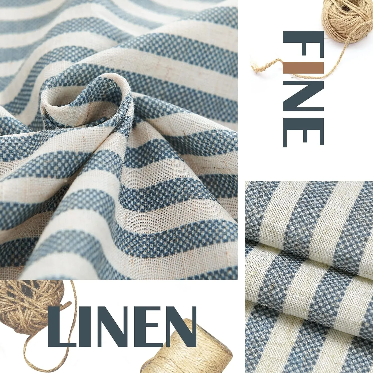jinchan Linen Kitchen Curtains 36 Inch Length Striped Tier Curtains Ticking Stripe Small Drapes for Living Room Bathroom Cafe Small Window Farmhouse Rustic Pinstripe Rod Pocket 2 Panels Blue