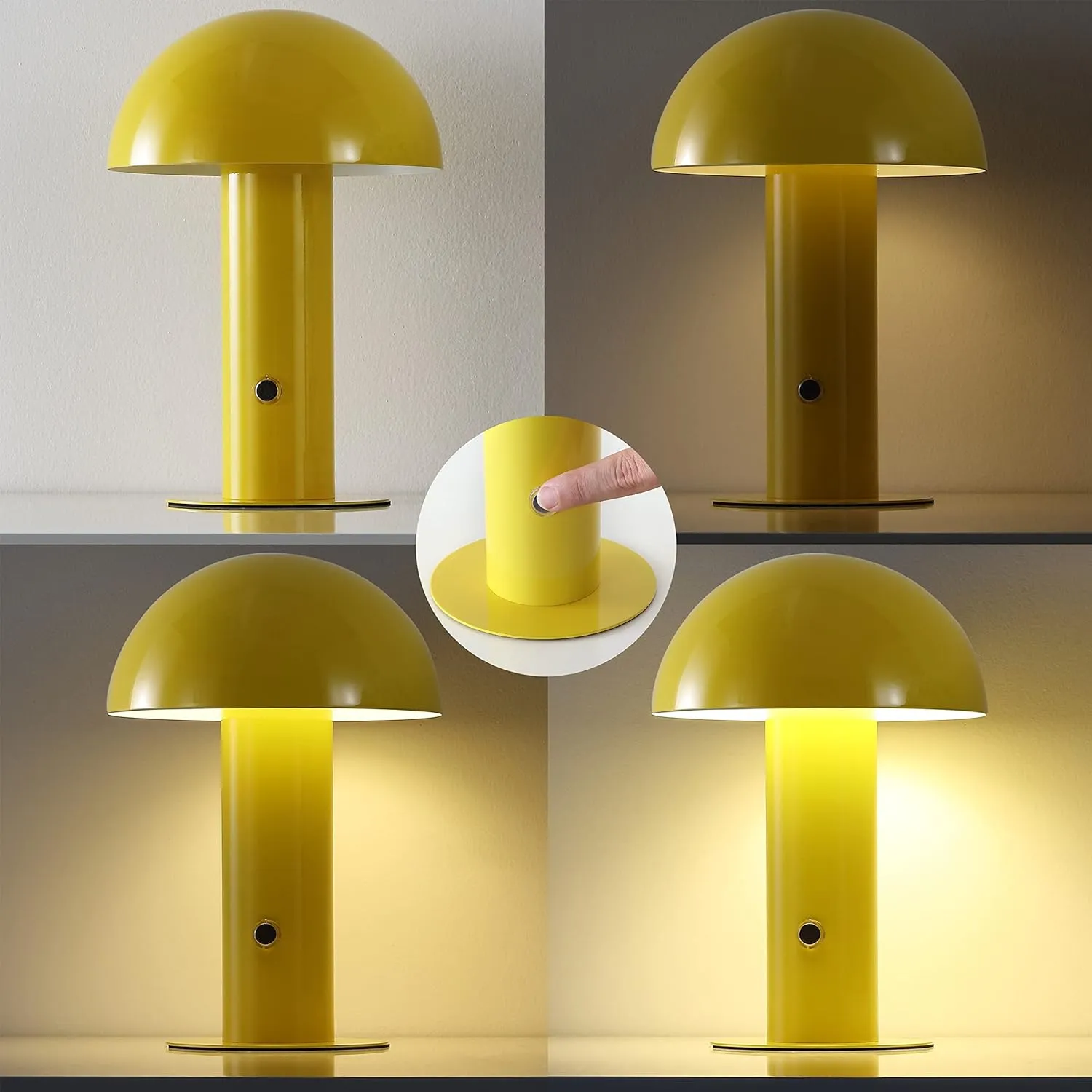 JONATHAN Y JYL7115C Boletus 10.75" Contemporary Bohemian Rechargeable/Cordless Portable Iron Integrated LED Mushroom Table Lamp Modern, Coastal Bedside Desk Nightstand Lamp, Yellow
