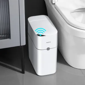 JOYBOS Motion Sensor Bathroom Trash Can with Lids, 3.5 Gallon Smart Garbage Can with Automatic Bag Expanding Function,Slim Small Trash Bin for Bedroom, Office, White