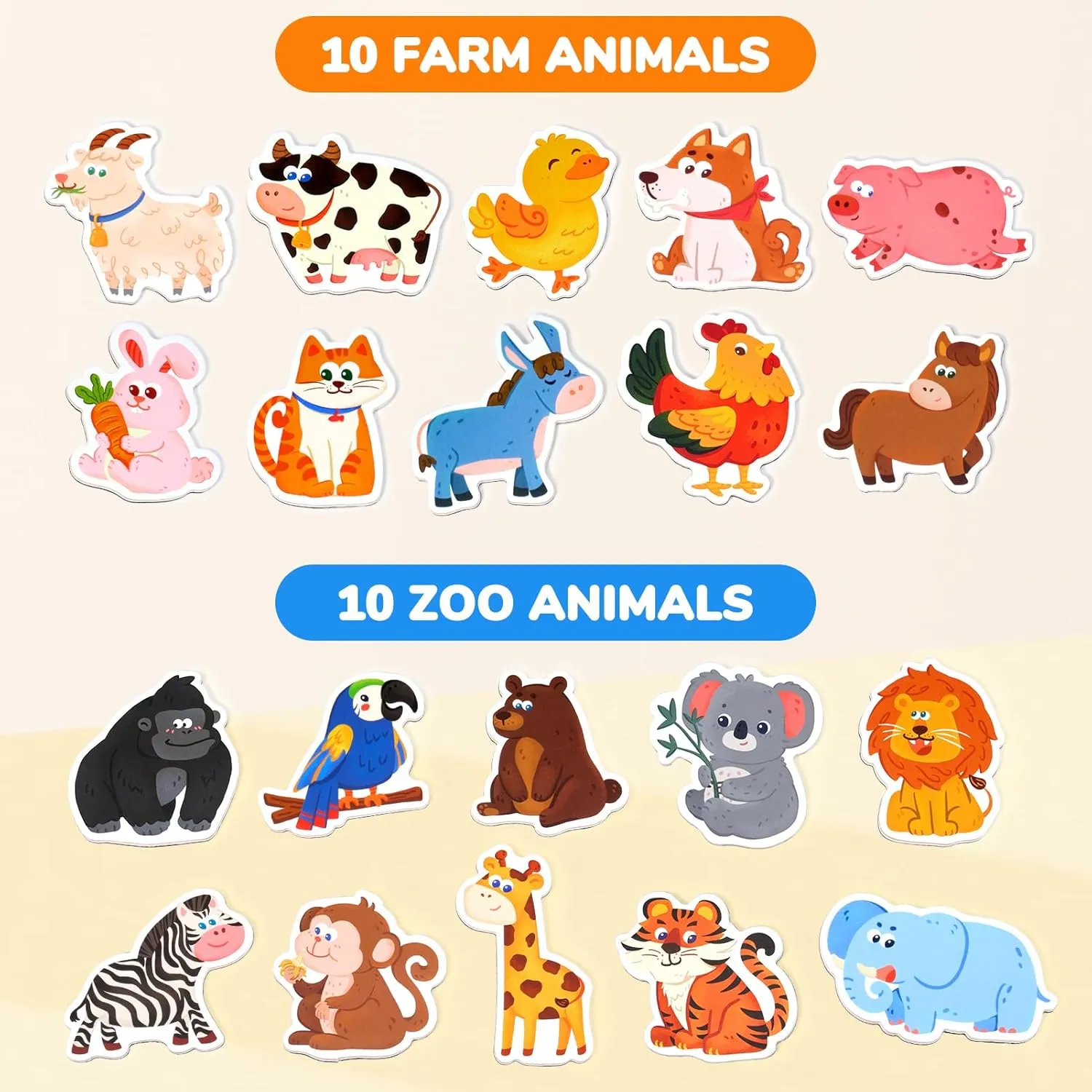 JoyCat Wooden Fridge Magnets for Toddlers, 20 Cute Animals Refrigerator Magnets for Kids, Full Back Magnetic Toys, Fun Educational Baby Learning Gifts for 2 3 4 5 Years Old