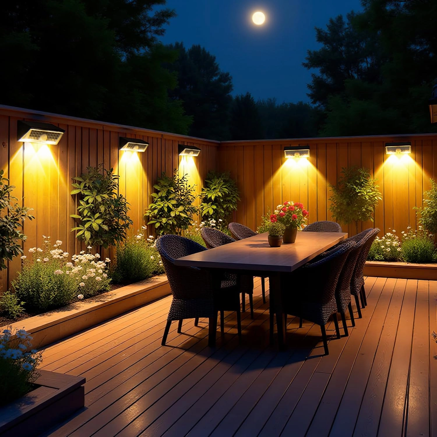 JSOT Solar Lights Fence for Outside, 4 Modes Solar Motion Sensor Lights Outdoor Waterproof I P65, 4Pack Ultra Bright Wall Security Lighting for Yard Garage Front Door Garden - Cool White