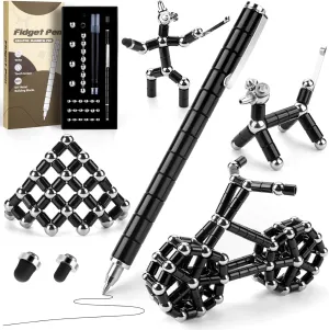 Juboury Fidget Pen, Decompression Magnetic Metal Pen, Fidget Toy Multifunctional Deformable Magnet Writing Pen Novel Toy Gift for Adults Teen Boys or Girls