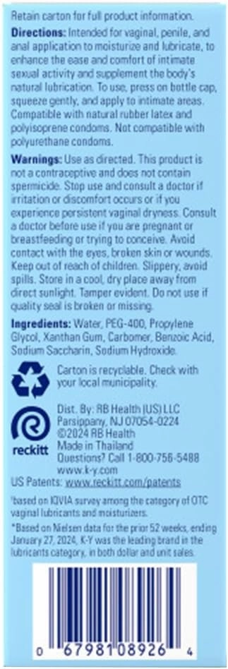 K-Y Liquid Classic Water-Based Body Friendly Formula 4.5 Fl Oz Personal Lubricant for Wetter Sex for Men, Women and Couples & Safe to Use with Latex Condoms (5 Pack)