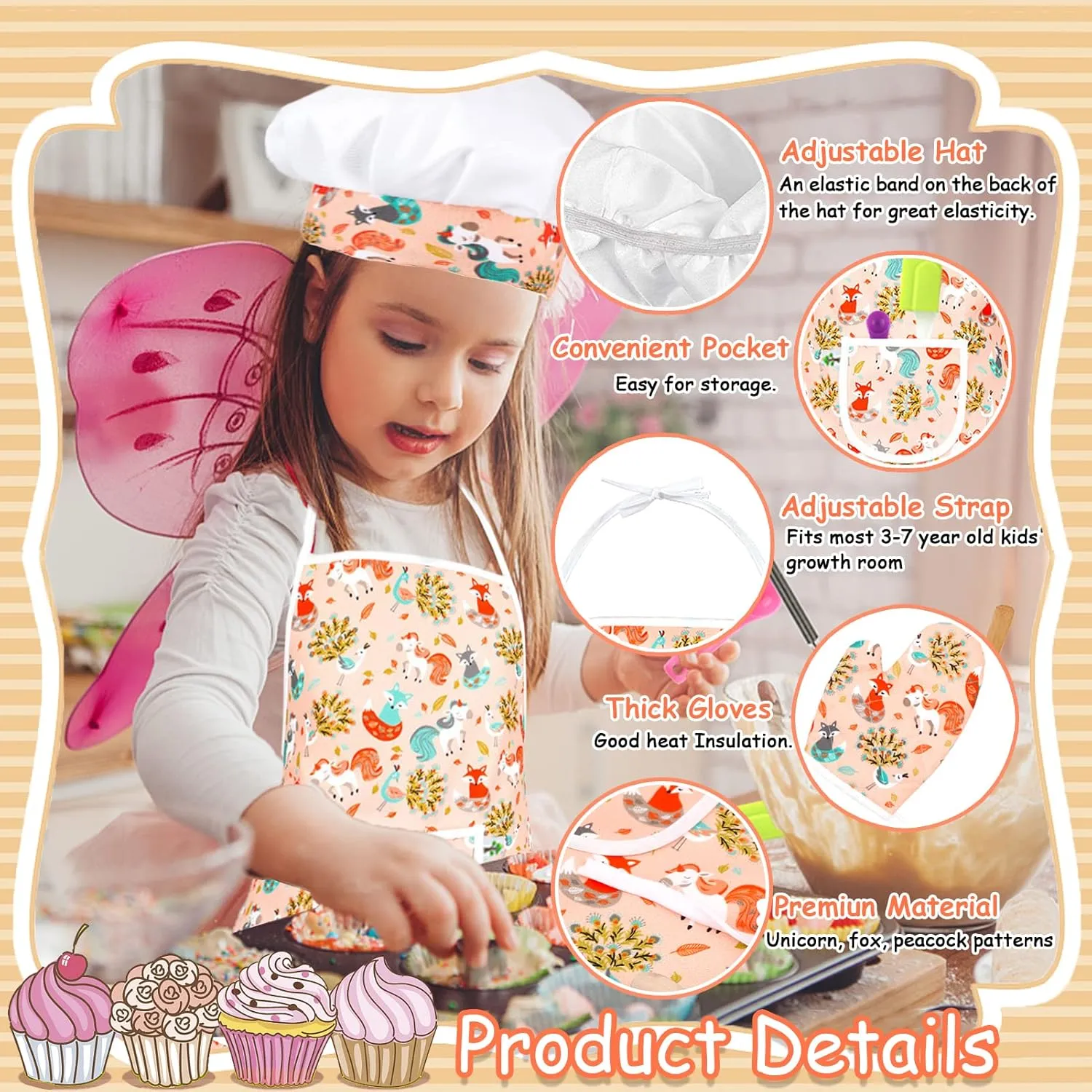 KAEGREEL Kids Baking Chef Set with Unicorn Apron and Mitt, 26pcs Kitchen Toys Kid Cooking Set with Chef Hat Spoons Whisk, Chef Role Play Gifts for Girls Boys Aged 3 4 5 6 8 Year Old