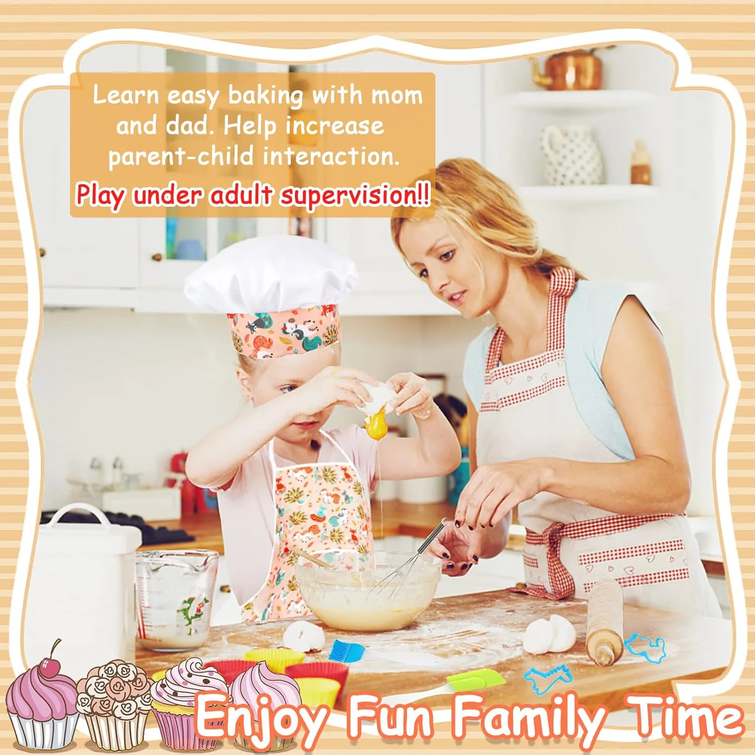 KAEGREEL Kids Baking Chef Set with Unicorn Apron and Mitt, 26pcs Kitchen Toys Kid Cooking Set with Chef Hat Spoons Whisk, Chef Role Play Gifts for Girls Boys Aged 3 4 5 6 8 Year Old