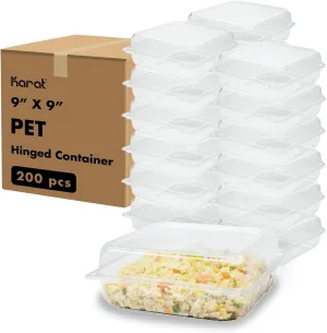 Karat Clamshell Take Out Food Containers [9.3"x8.6" - 200 ct] Durable, Stackable, Crack-Resistant To Go Boxes | Translucent