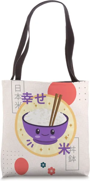 Kawaii Rice Bowl Cute Anime Adorable Funny Japanese Rice Tote Bag