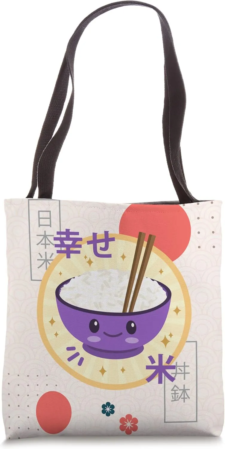 Kawaii Rice Bowl Cute Anime Adorable Funny Japanese Rice Tote Bag