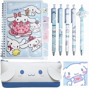 Kawaii White Dog Stationery Set, Includs Notebook & 5 Pcs Gel Pen & Pen Case & Sticky Notes, Planner Pen Pouch with Black Ink Ballpoint Pen Memo Pad, Coin Pouch Office Supplies Stationery Organizer
