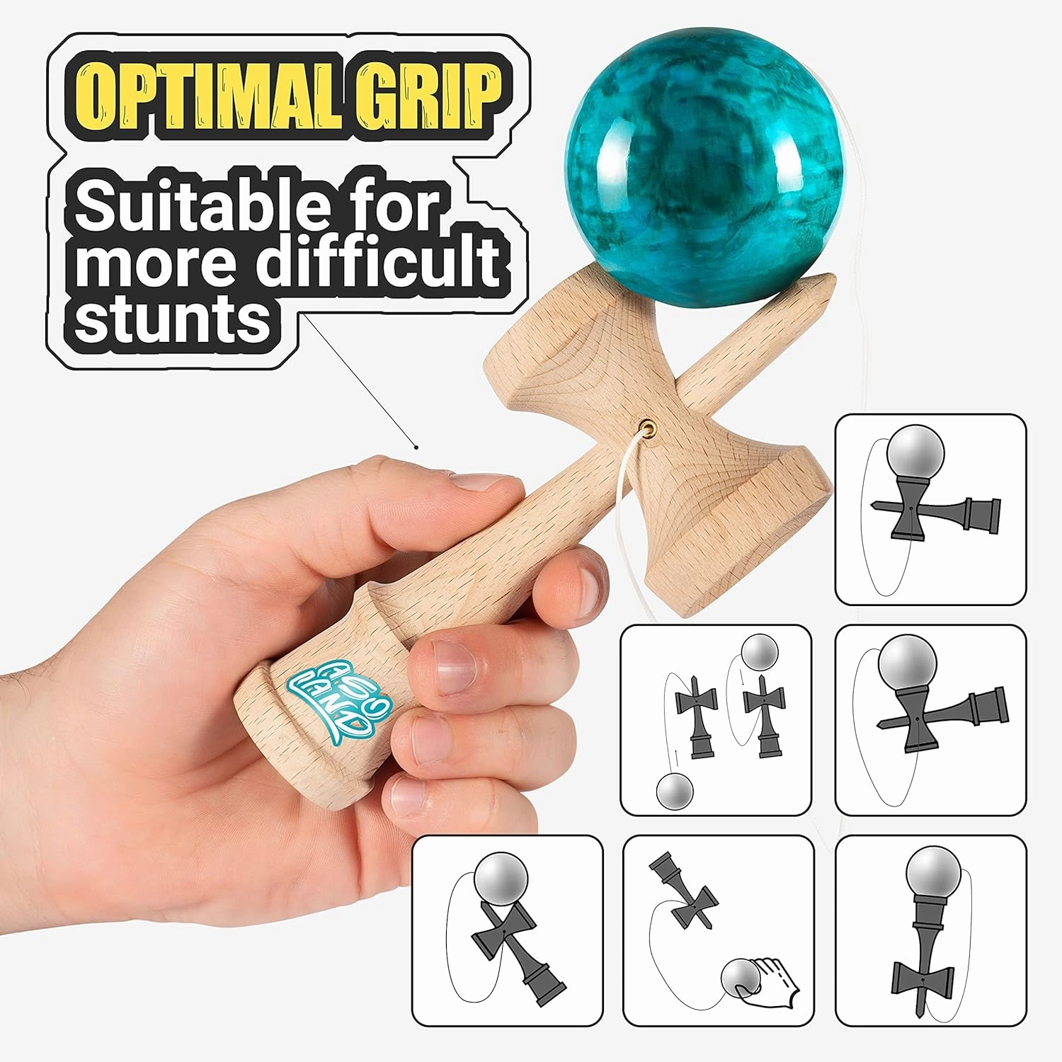 Kendama - Traditional Wooden Toy - Japanese Bilboquet for Children & Adults   Free = A Kendama Holder = Complete Kit for Professionals & Begin (Blue)