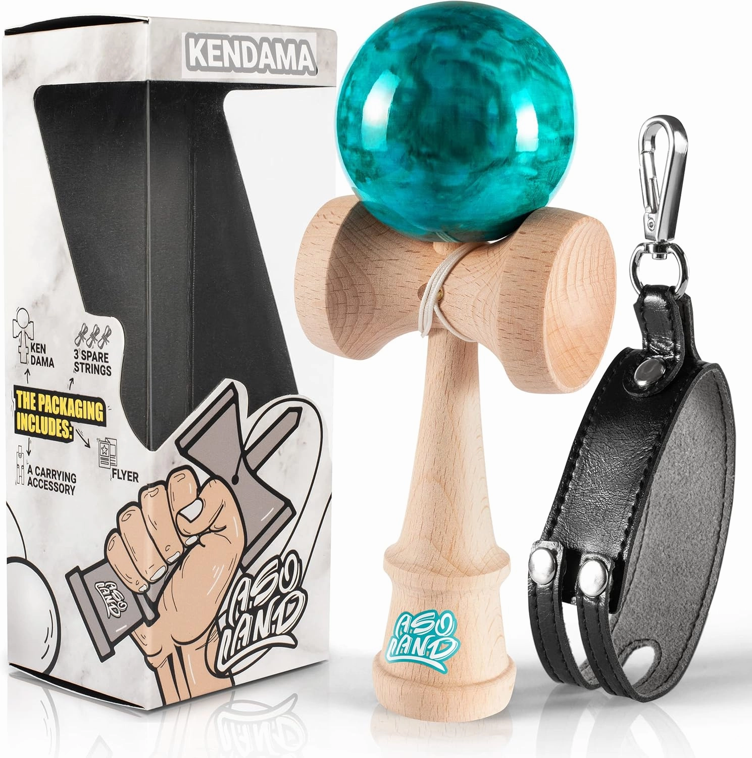 Kendama - Traditional Wooden Toy - Japanese Bilboquet for Children & Adults   Free = A Kendama Holder = Complete Kit for Professionals & Begin (Blue)