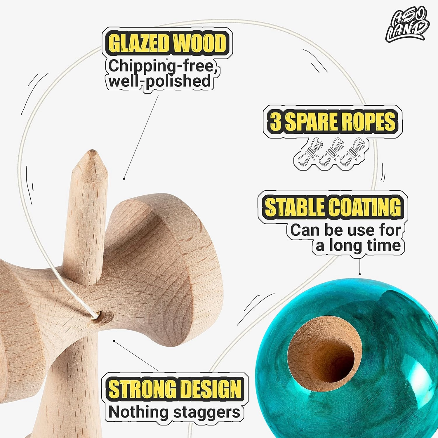 Kendama - Traditional Wooden Toy - Japanese Bilboquet for Children & Adults   Free = A Kendama Holder = Complete Kit for Professionals & Begin (Blue)