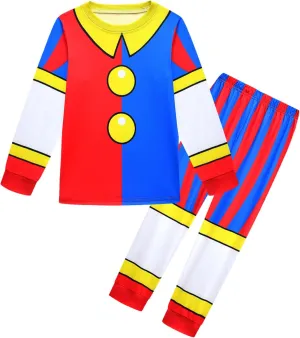 Kid Girls Boys Circus Cosplay Costume Unisex Long Sleeve Tee and Pant Cotton Outfit Set Clown Costume