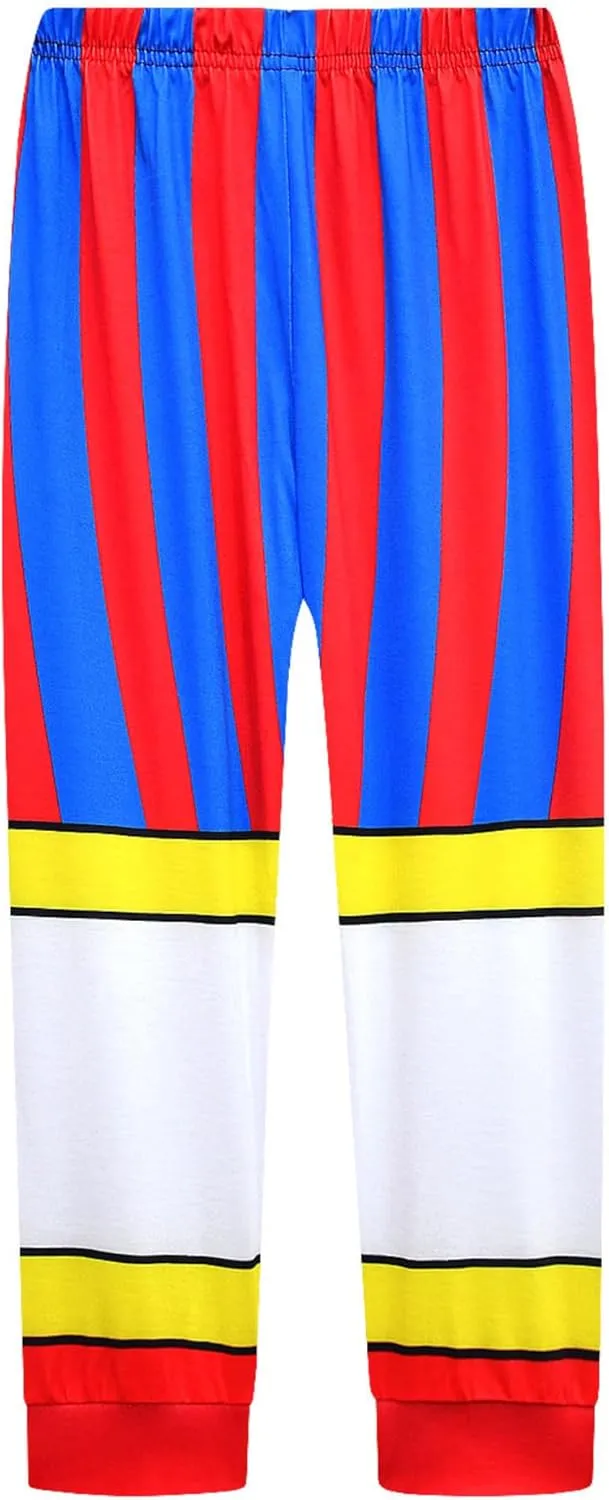 Kid Girls Boys Circus Cosplay Costume Unisex Long Sleeve Tee and Pant Cotton Outfit Set Clown Costume