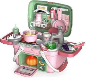 Kids Play Kitchen Toys, Pretend Play Food Toys Cooking Playset with Smoke, Sound, Light, Oven, Sink, Cookware Pot and Pan, Play Food, Pretend Kitchen Toy Gift for Toddler Boys Girls 3-6