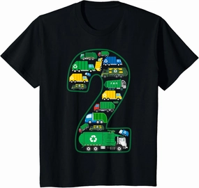 Kids Garbage Truck Boy 2nd Birthday 2 Years Old Garbage Truck Boy T-Shirt