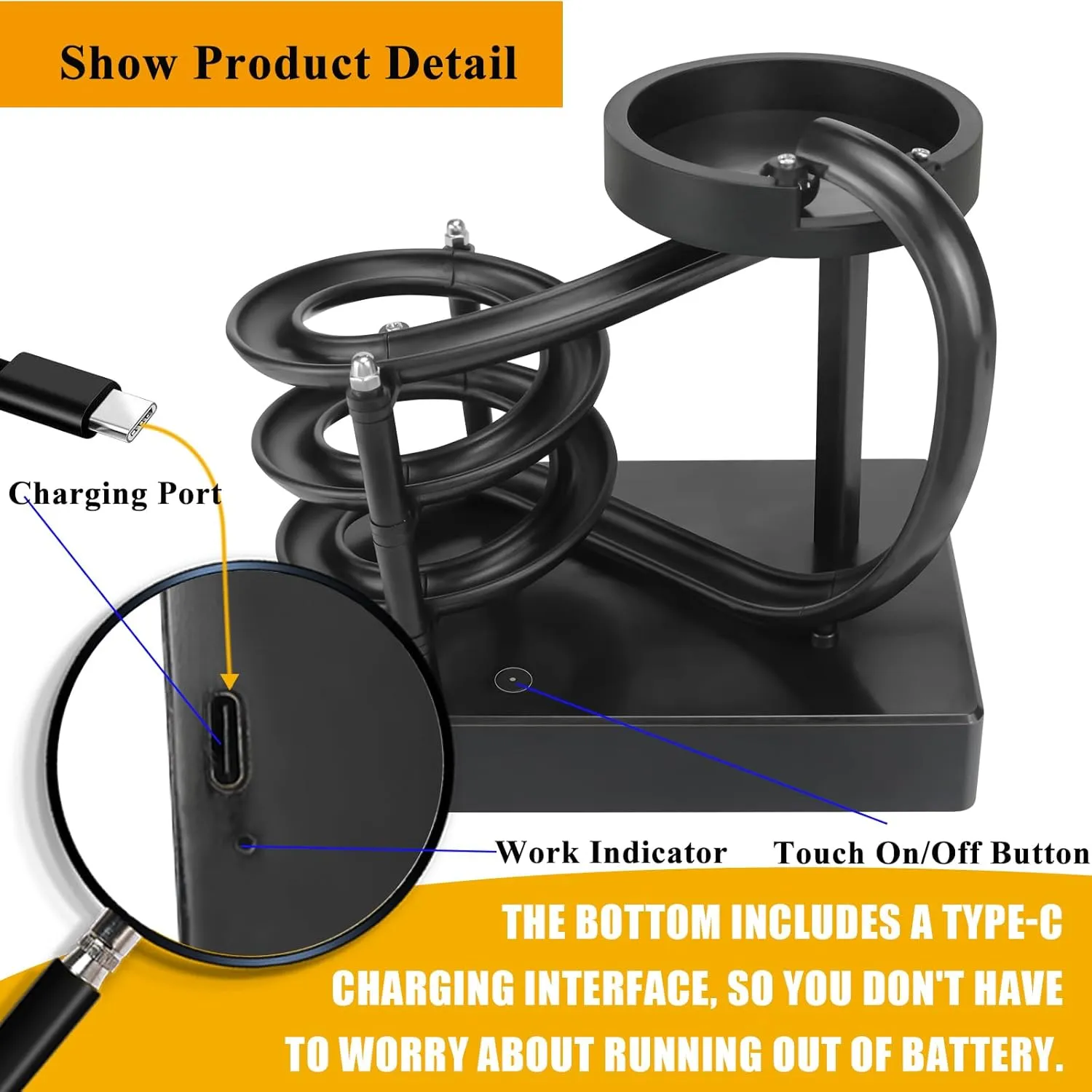 Kinetic Art Perpetual Motion Machine Desk Toy, Non-Stop Rolling Ball Funny Toys Stress Relief Cycle Device, Educational Science Newtons Physics Gadget Desktop Decor for Home and Office - Black