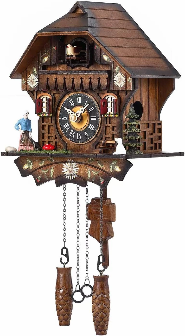 Kintrot Cuckoo Clock Traditional Black Forest Handcrafted Wooden Quartz Wall Clock with 12 Melodies