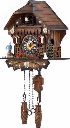 Kintrot Cuckoo Clock Traditional Black Forest Handcrafted Wooden Quartz Wall Clock with 12 Melodies