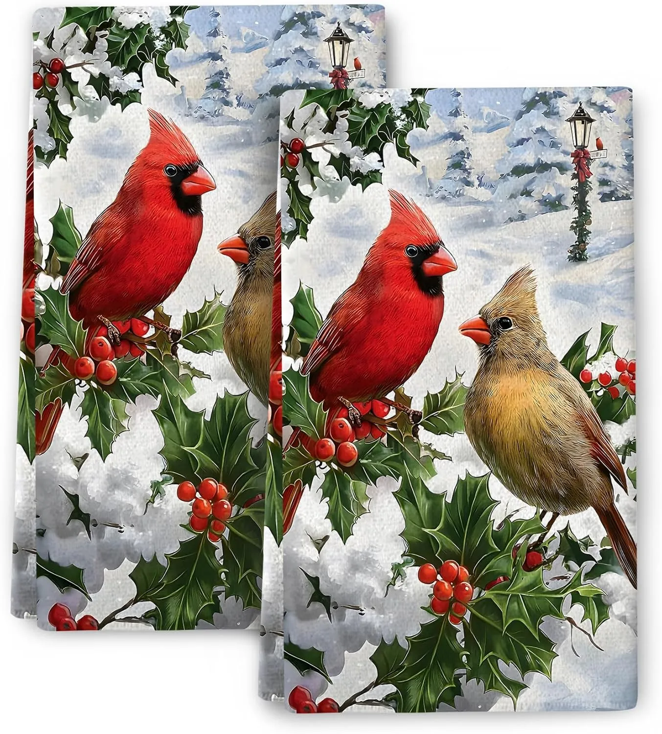 Kitchen Dish Towels Winter Cardinal Birds Hand Towels Set of 2 Housewarming F