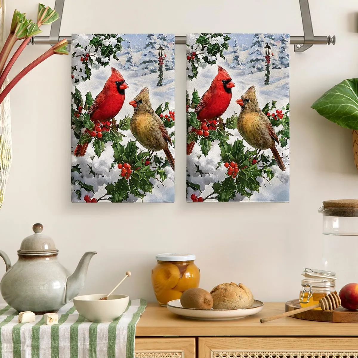Kitchen Dish Towels Winter Cardinal Birds Hand Towels Set of 2 Housewarming F