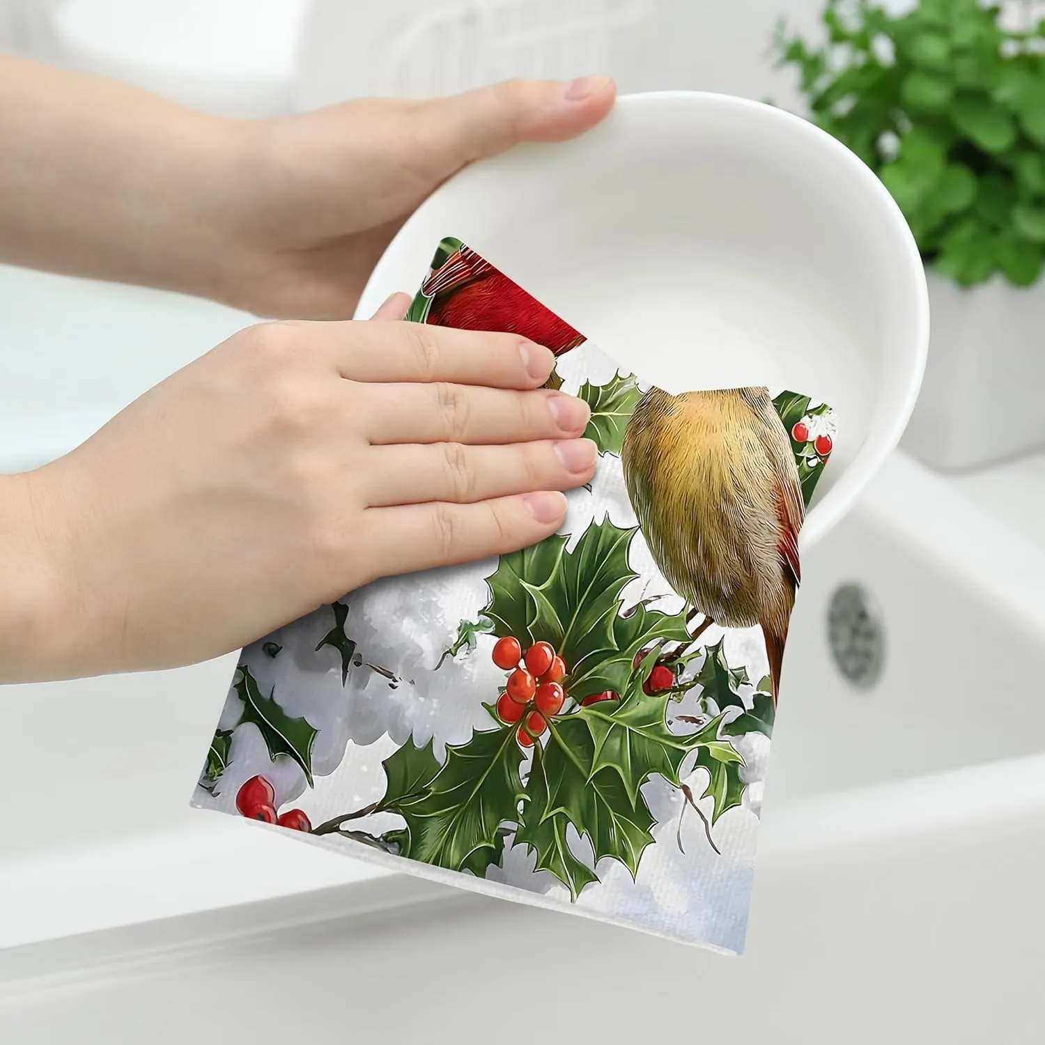 Kitchen Dish Towels Winter Cardinal Birds Hand Towels Set of 2 Housewarming F