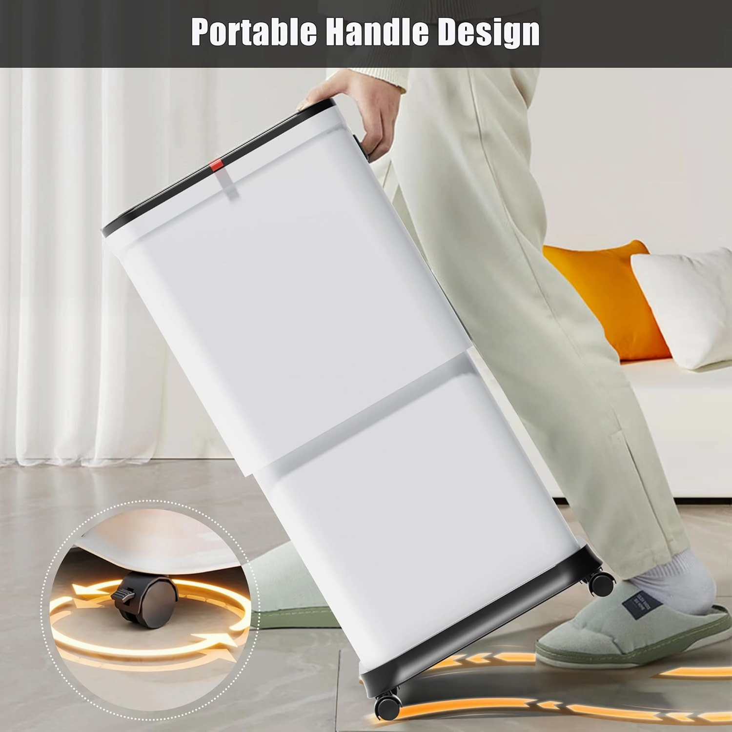 Kitchen Trash Can with Wheels,Adjustable Capacity 20L to 45L Rolling Trash Bin, Plastic Narrow and Height Garbage Can with Lid，Trash Can Dog Proof for Bathroom|Kitchen|Bedroom|Office