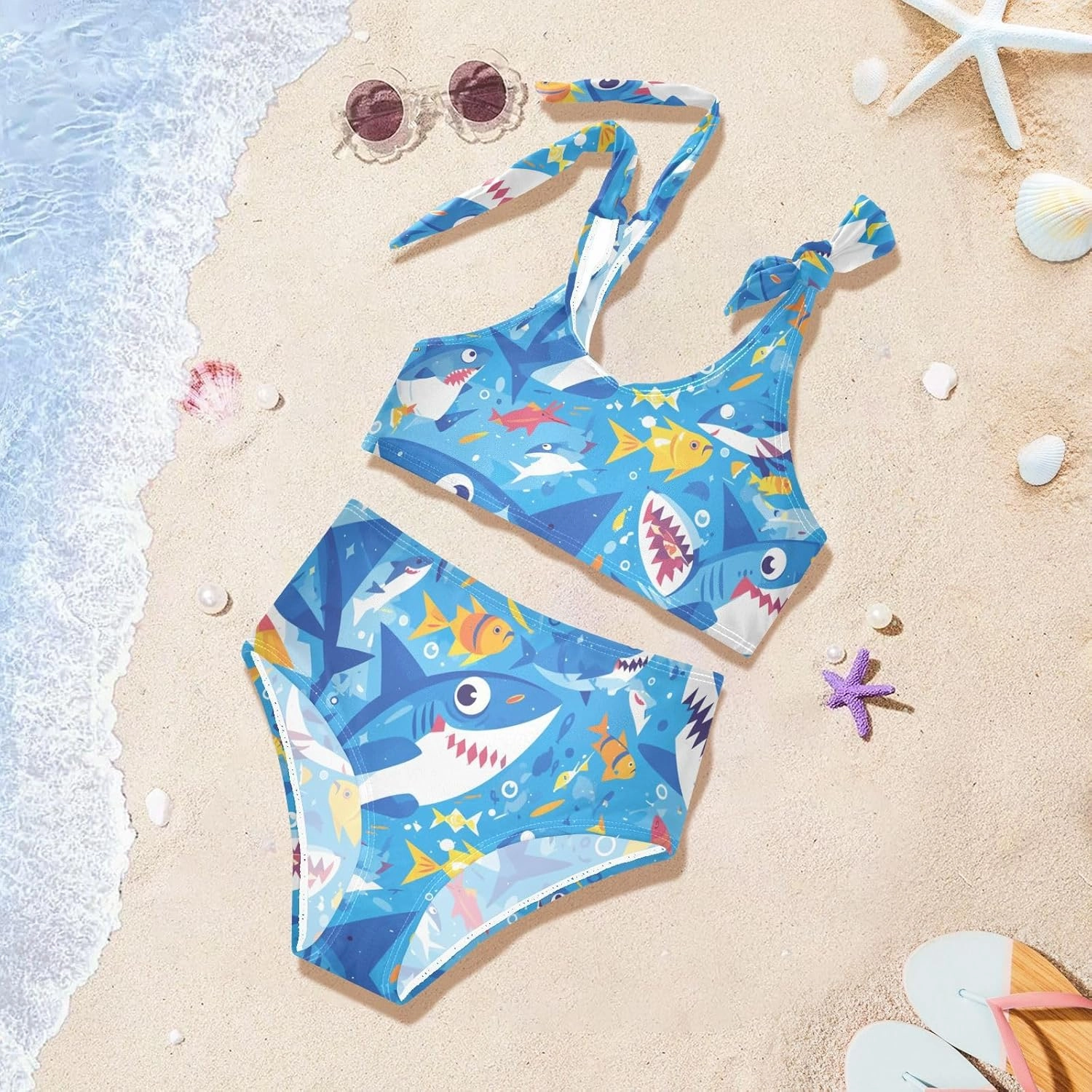 KLL Ocean Fish sea Masco Girl Two Pieces Bikini Set Beach Bathing Suit Swimwear Cute Shoulder Strap