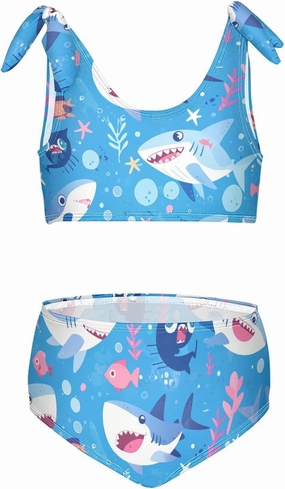 KLL Ocean Fish sea Masco Girl Two Piecing Bikini Sets Quick-Dry Bathing Suit Swimming Suits Adjustable Strap