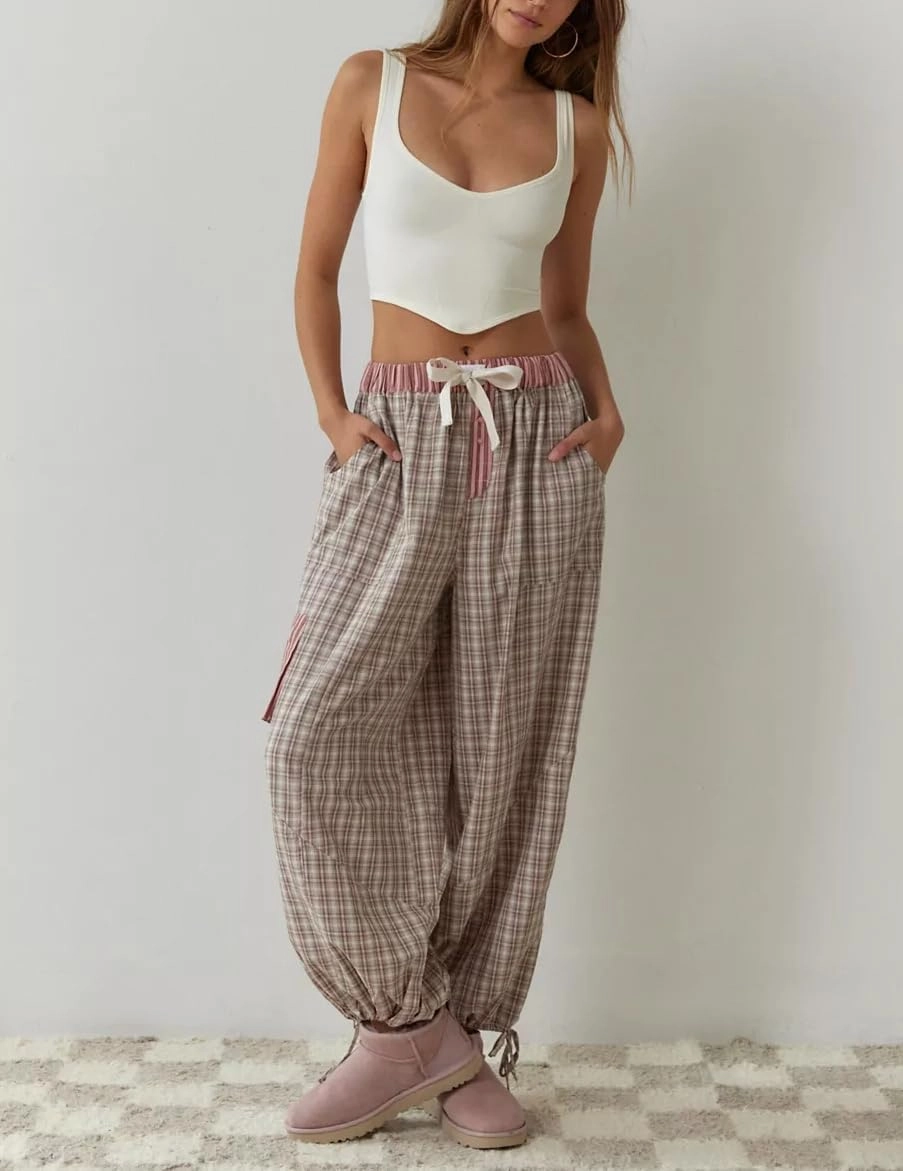 KMBANGI Women 2 Piece Lounge Y2k Pajamas Set Long Sleeve Button Down Shirt Wide Leg Pants Plaid Striped Pjs Sleepwear