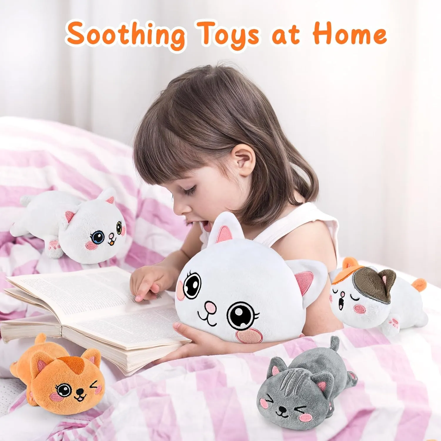 KMUYSL Cat Stuffed Animals Toys for Ages 3 4 5 6 7 8  Years Old Kids - Mommy Cat with 4 Baby Kitty in Her Tummy, Idea Xmas Birthday Gifts for Baby, Toddler, Girls, Boys