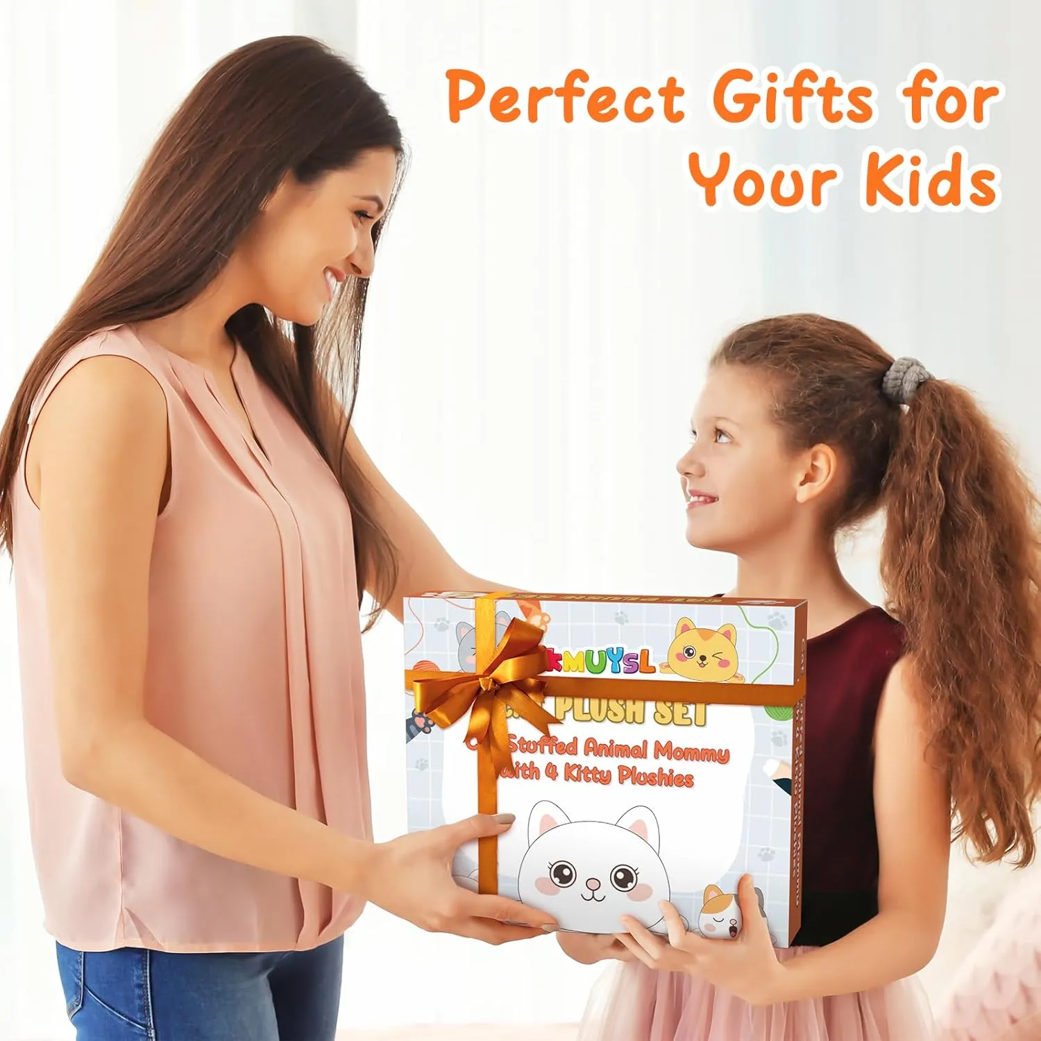 KMUYSL Cat Stuffed Animals Toys for Ages 3 4 5 6 7 8  Years Old Kids - Mommy Cat with 4 Baby Kitty in Her Tummy, Idea Xmas Birthday Gifts for Baby, Toddler, Girls, Boys
