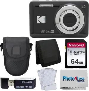 Kodak PIXPRO FZ55 Digital Camera (Black)   Black Point & Shoot Camera Case   Transcend 64GB SD Memory Card   Tri-fold Memory Card Wallet   Hi-Speed SD USB Card Reader   More!