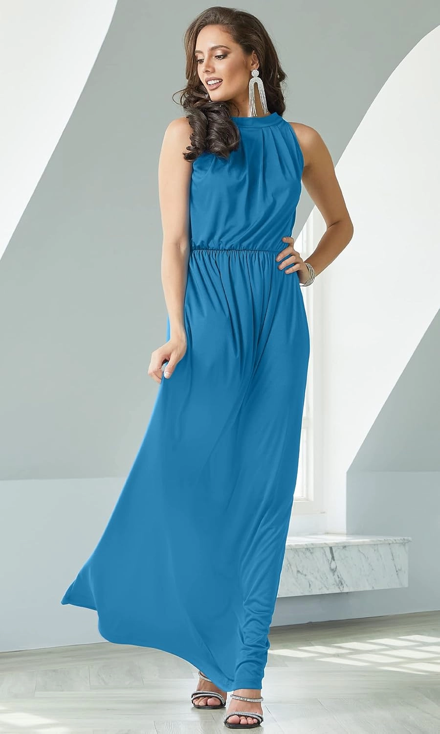 KOH KOH 2025 Sexy Sleeveless Summer Formal Flowy Casual Gown