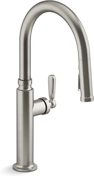 Kohler K28358-VS Edalyn by Studio McGee 1.5 GPM Single Hole Pull Down Kitchen Faucet with Boost Spray, DockNetik, ProMotion, and MasterClean Technologies Vibrant Stainless