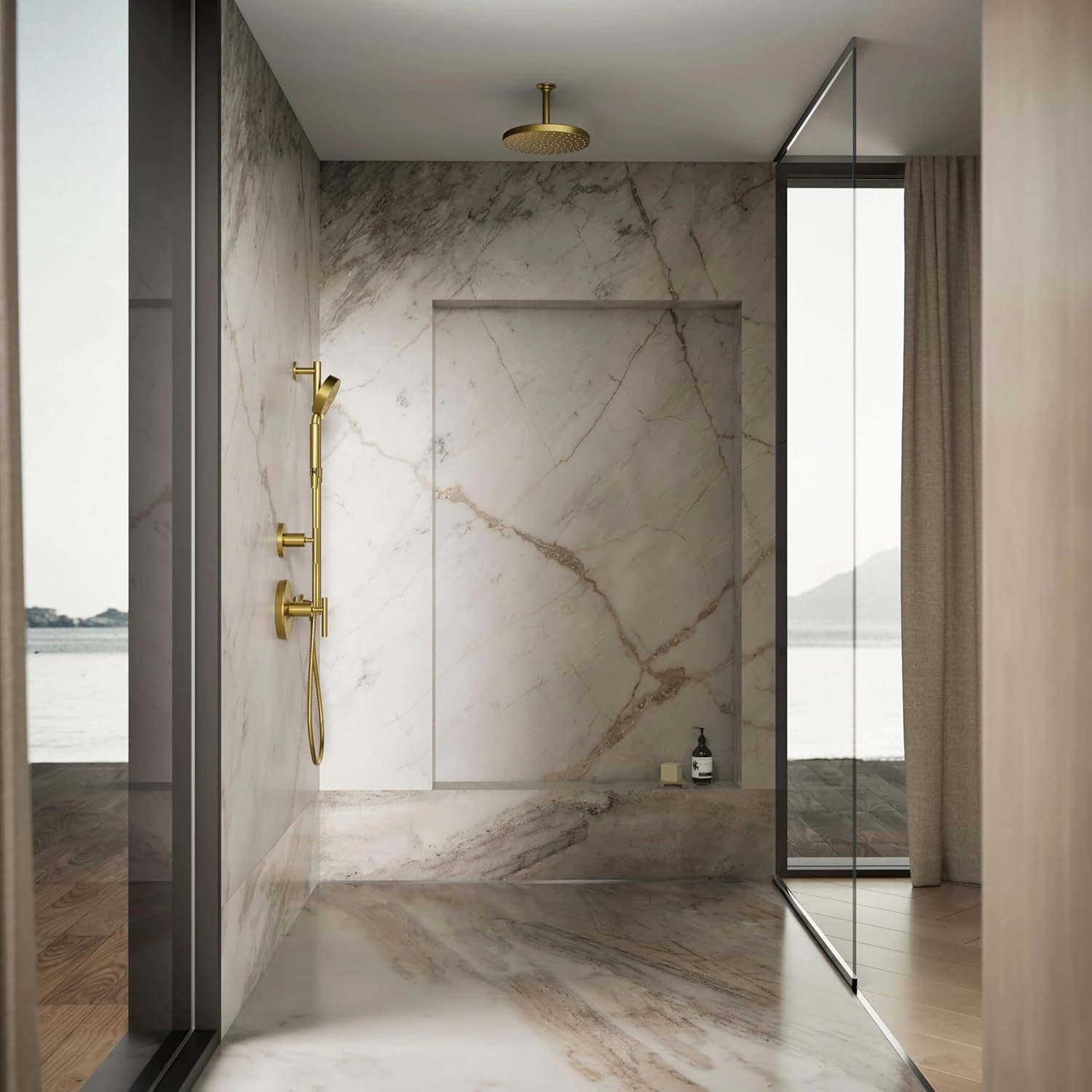 KOHLER Awaken Rainhead Showerhead, 2.5 GPM, Vibrant Brushed Modern Brass