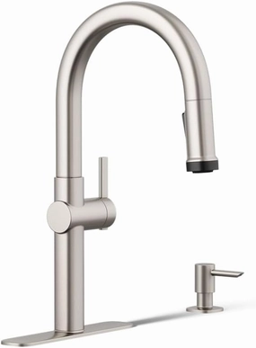 Kohler R22153-SD-VS Rune Single Handle Kitchen Faucet with Pull Down Sprayer and Soap Dispenser, Vibrant Stainless