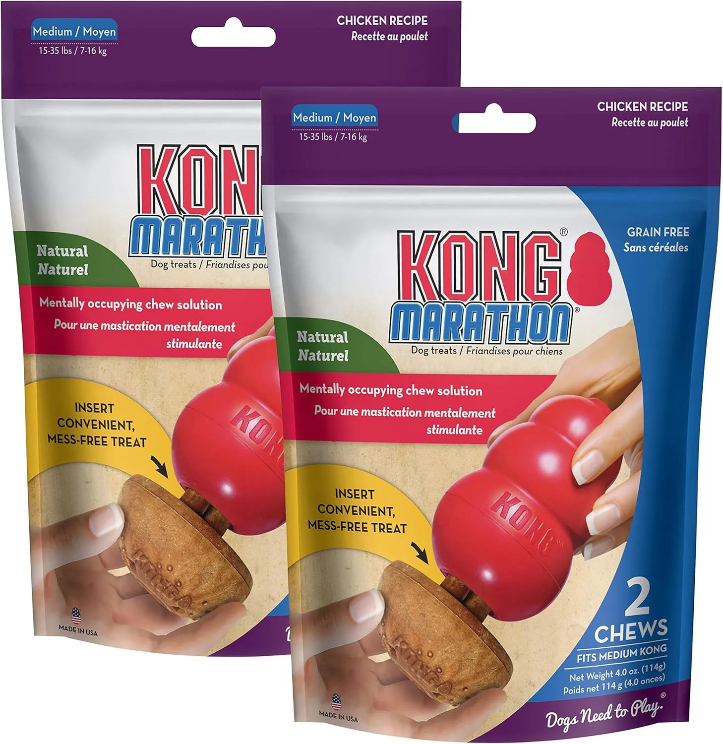 KONG Marathon - Pet Supplies for Training & Playtime - Healthy Dog Treat for KONG Dog Toys - For Medium Dogs - Chicken Flavor - 2 Pack (4 Pieces Total)