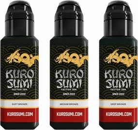 Kuro Sumi Japanese Tattoo Color Ink Pigments Set, Vegan Professional Tattooing Inks, Bronze Lining & Shading Set, 1.5 oz