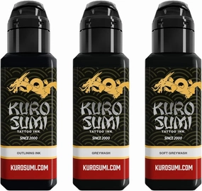 Kuro Sumi Japanese Tattoo Color Ink Pigments Set, Vegan Professional Tattooing Inks, Lining & Shading Set, 1.5 oz