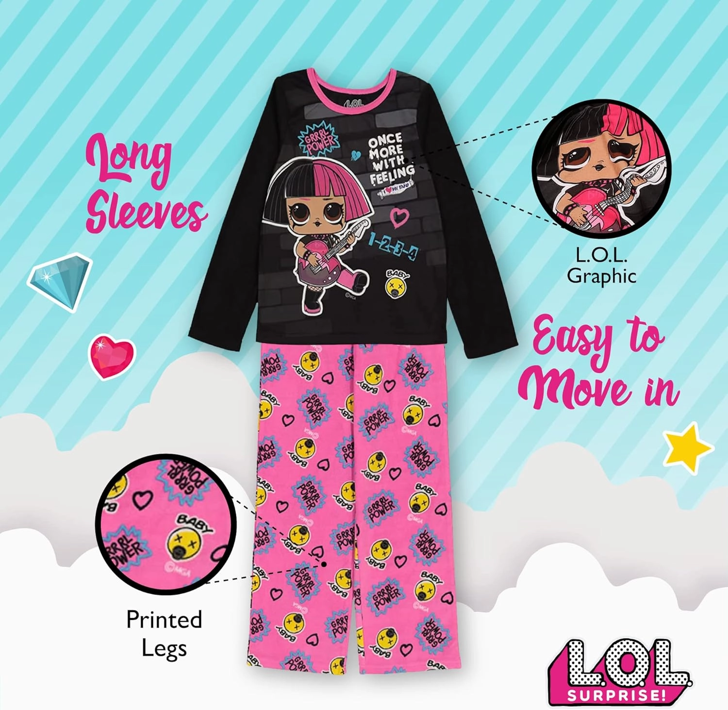 L.O.L. Surprise! Girls' 2-Piece Loose-fit Pajama Set, Soft & Cute for Kids