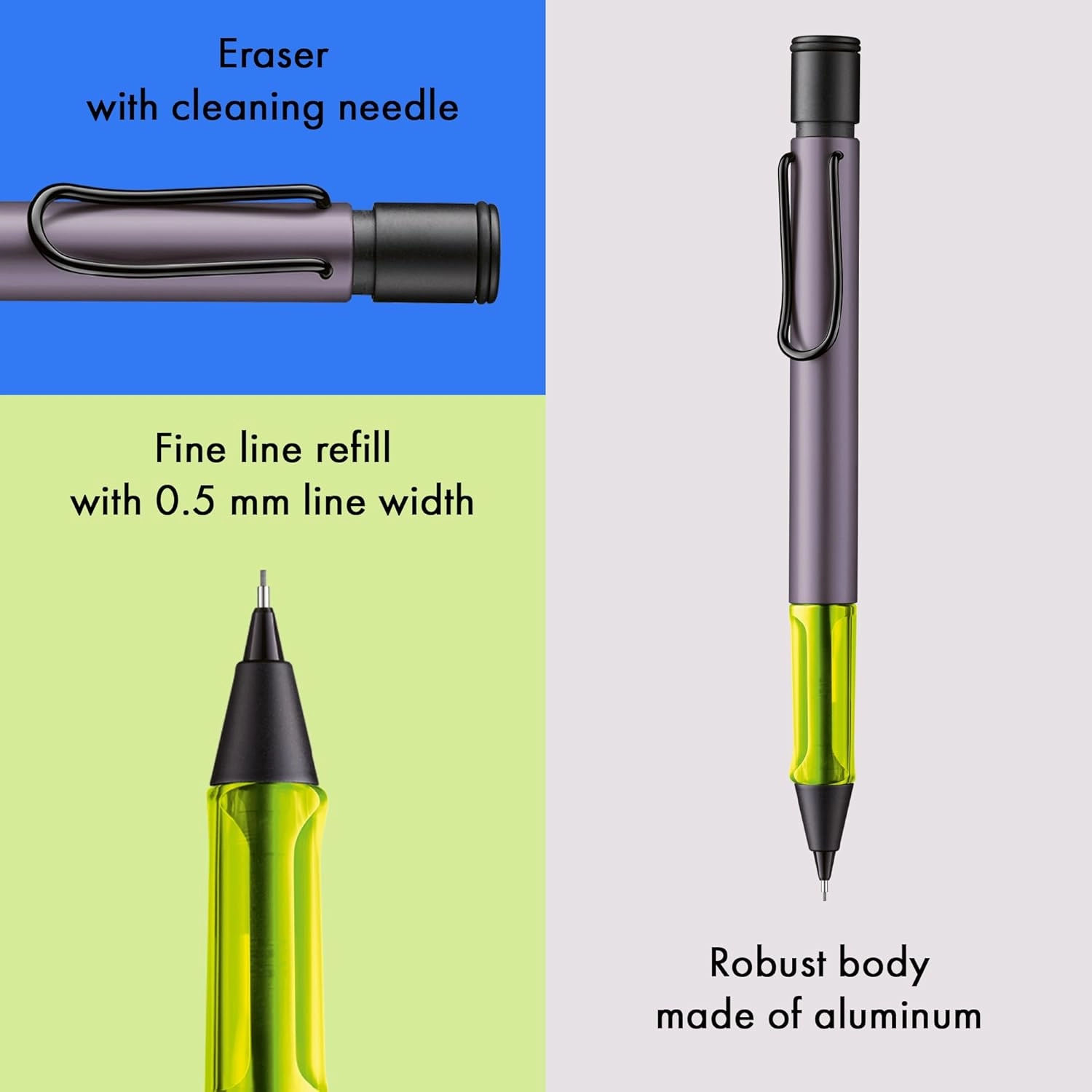 LAMY AL-star aubergine - Mechanical Pencil with transparent, ergonomic grip & lightweight aluminum body - including LAMY M 41 fine line refill 0.5 mm & eraser tip