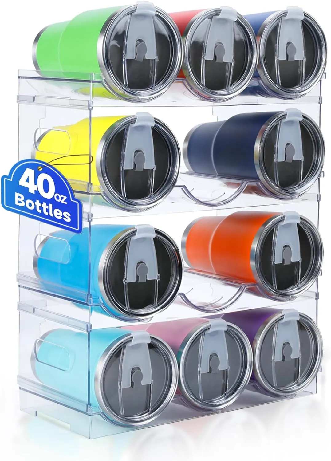 [Large Compartment] Water Bottle Organizer for Stanley 40 oz, 4 Pack Stackable Water Bottle Organizer, Clear Water Bottle Holder for Tumbler Travel Mug Cup, Kitchen Pantry Organization and Storage