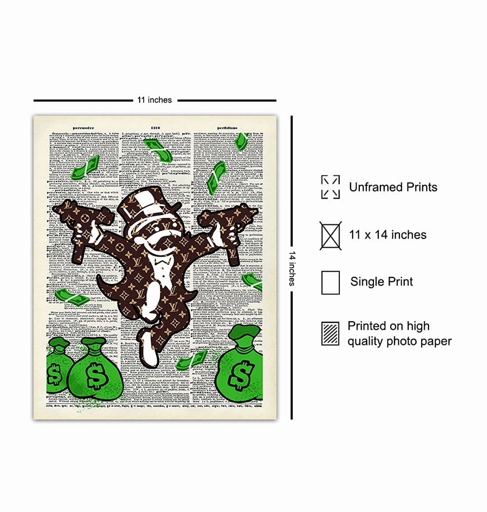 LARGE 11X14 - Designer LV Monopoly Man Poster - Glam Fashion Design - Urban Street Art - Graffiti Wall Art Print - Room Decoration for Dorm, Office, Teens Bedroom – Cool Gift – High Fashion Home Decor